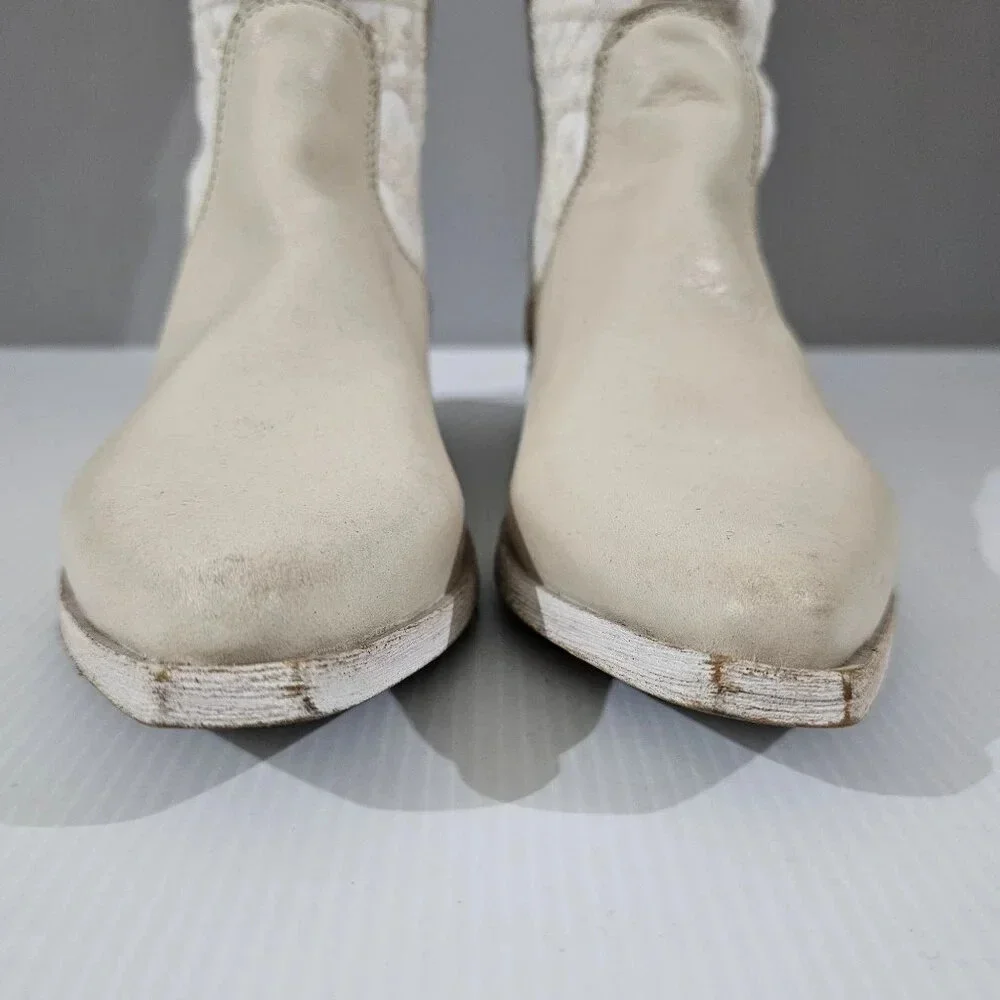 Free People Bren Knee High Boot Womens EU 37 Cream Embroidered Slouchy Boho